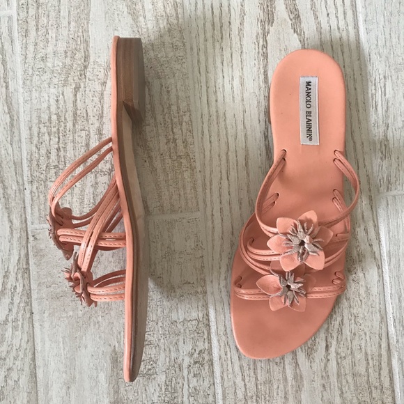 Manolo Blahnik Shoes - Manolo Blahnik peach pink flower sandals